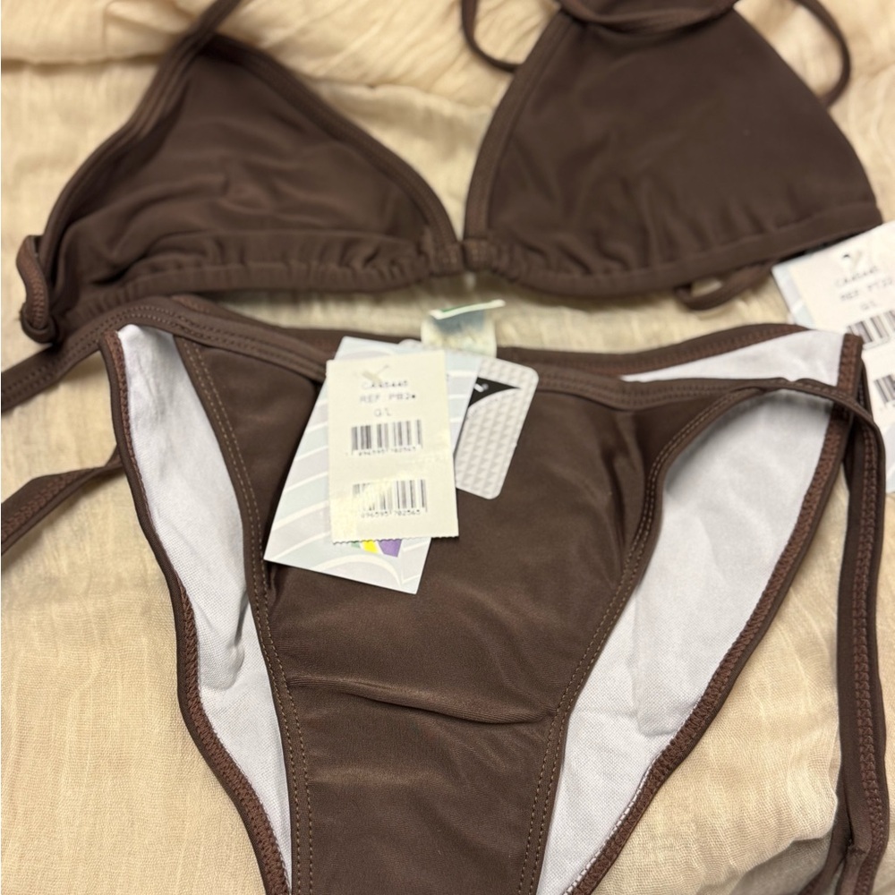 Earthy Brown Triangle Bikini with Side Ties
